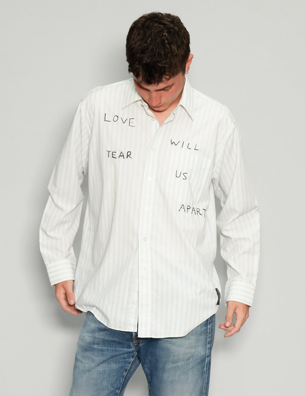 'Love Will Tear Us Apart' Light Striped Shirt