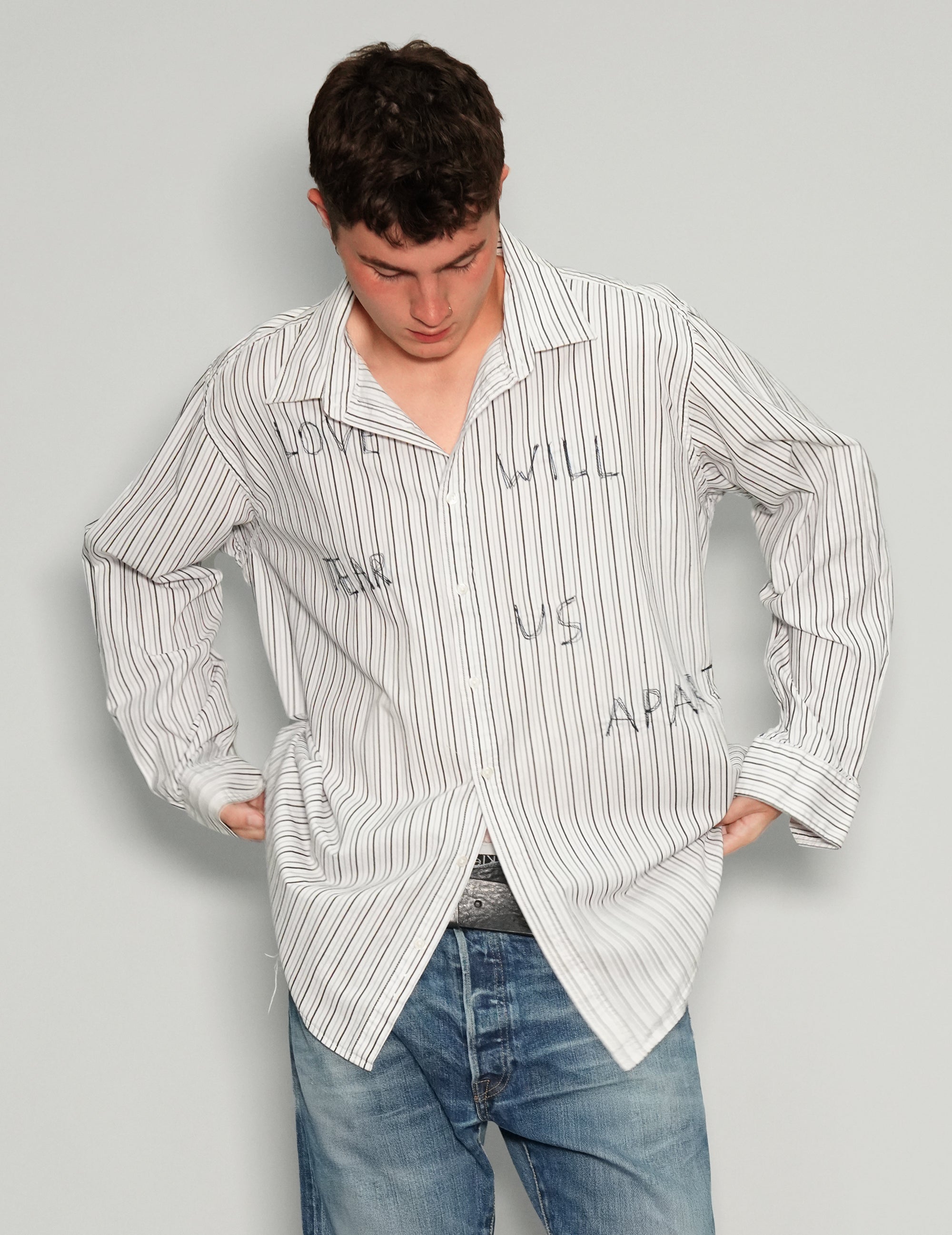 'Love Will Tear Us Apart' Dark Striped Shirt