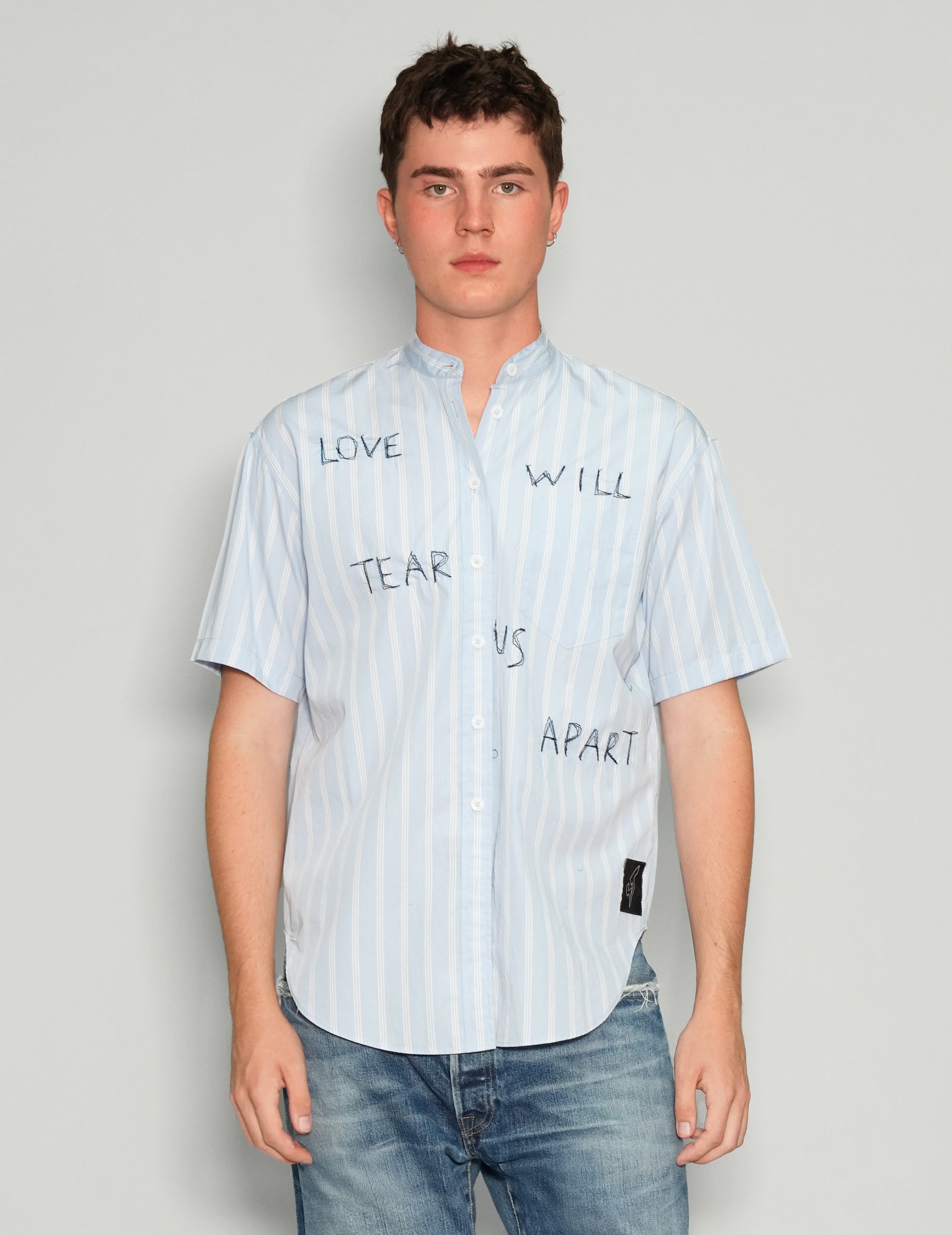"Love Will Tear Us Apart" Grandad Collar Shirt