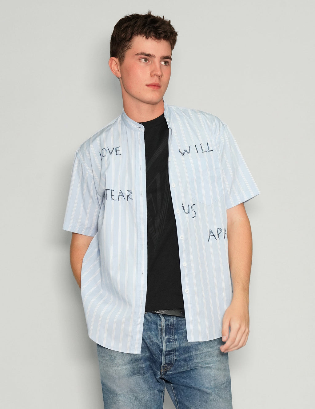 "Love Will Tear Us Apart" Grandad Collar Shirt