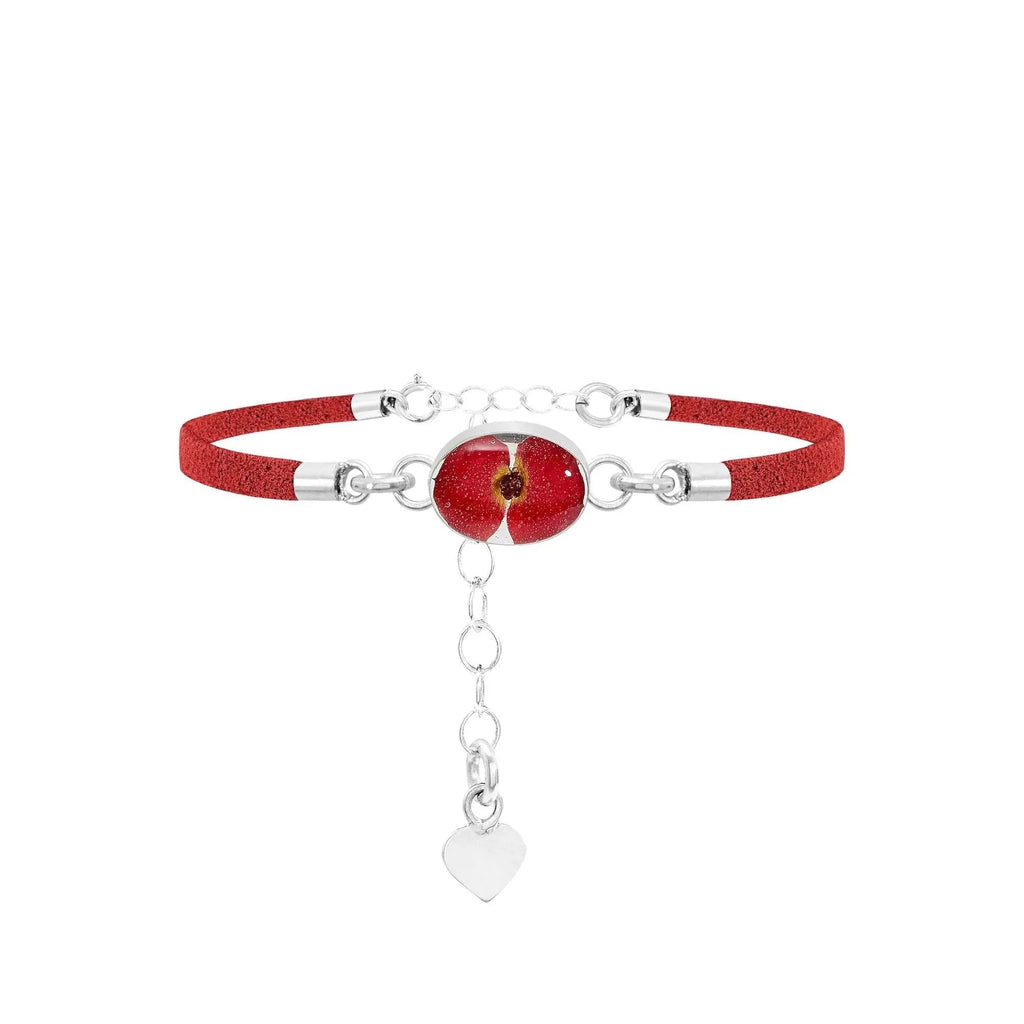 Shrieking Violet Funky Bracelet - Red 'Vegan suede' strap - Poppy - Oval - Perfect gift for teacher - Sterling silver - One size