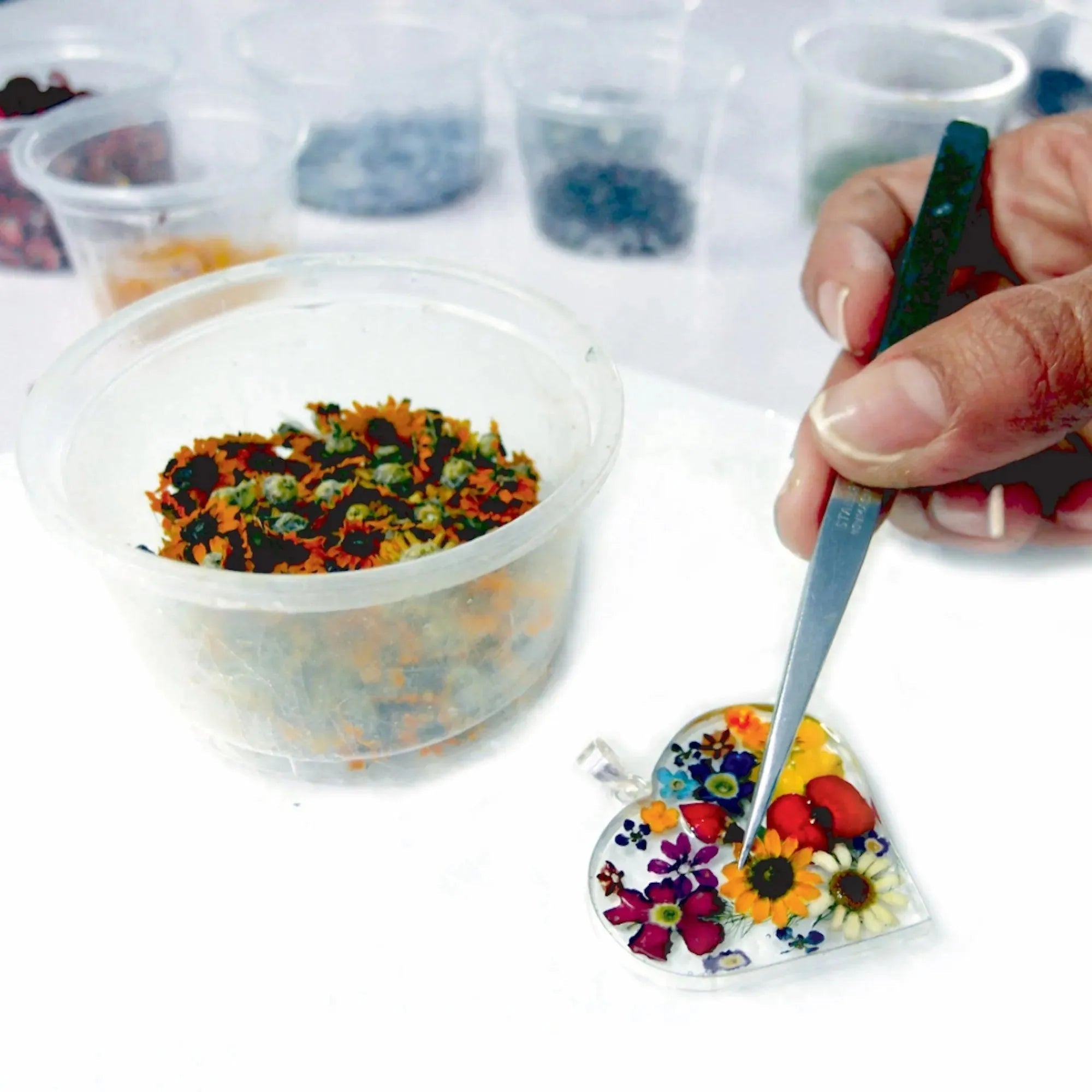 Sterling Silver Heart Link Bracelet with Forget-Me-Nots, Purple Verbena & Miniature Roses