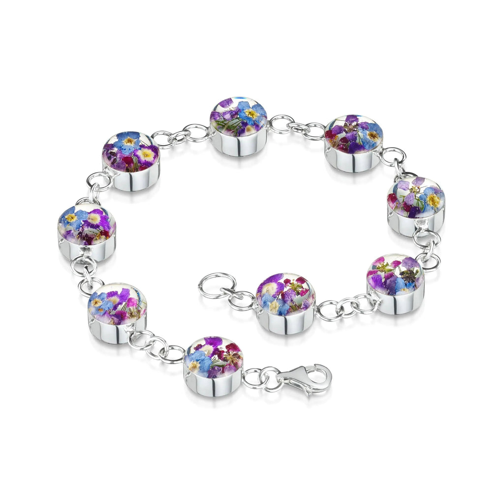 Sterling Silver Bracelet with Real Flowers | Multi-Flower Charm Bracelet by Shrieking Violet®