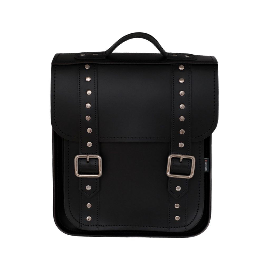 Handmade Leather City Backpack - Black Gothic Studded