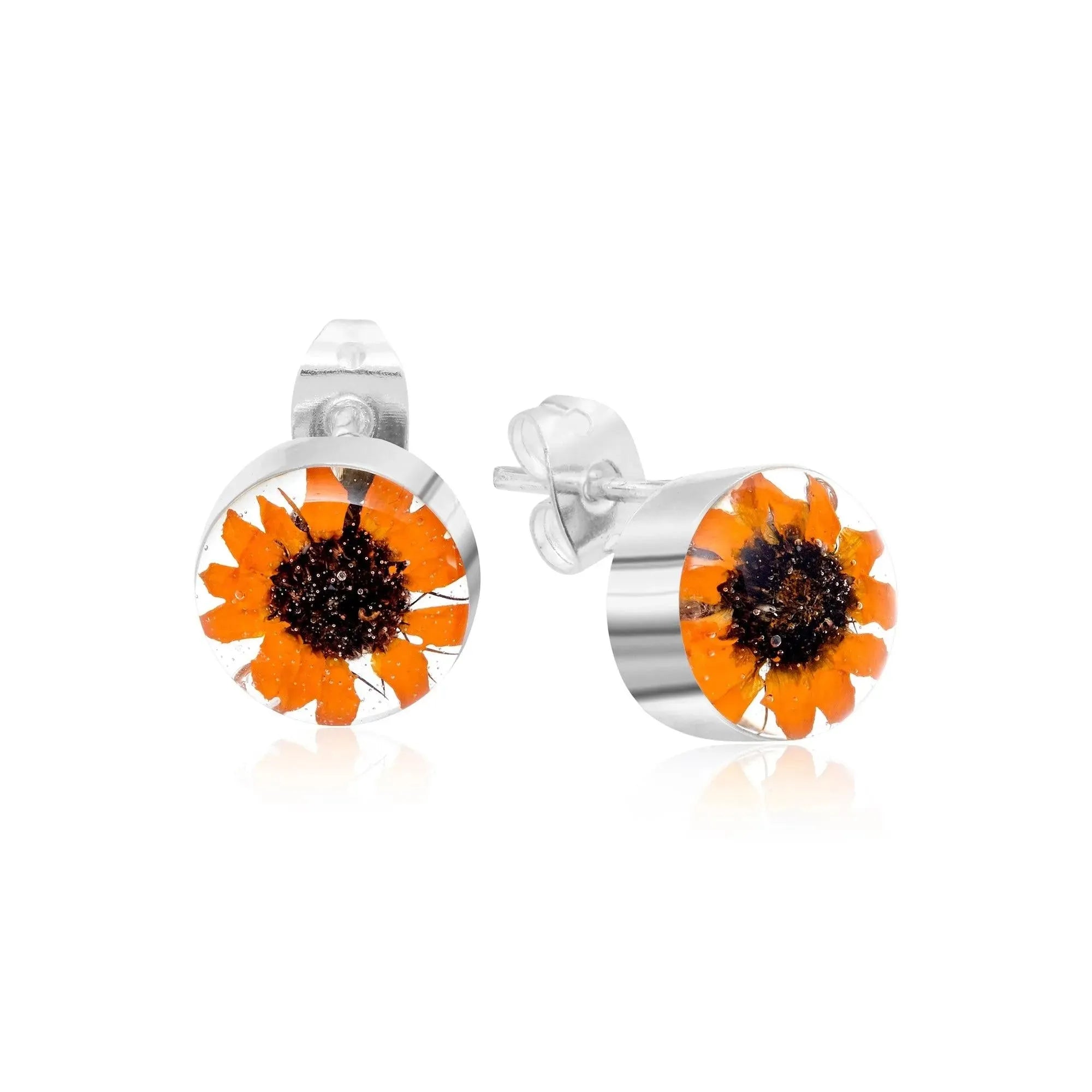 Sunflower jewellery by  Shrieking Violet® Sterling silver stud earrings with mini sunflowers. Ideal gift for a special friend, mum, wife