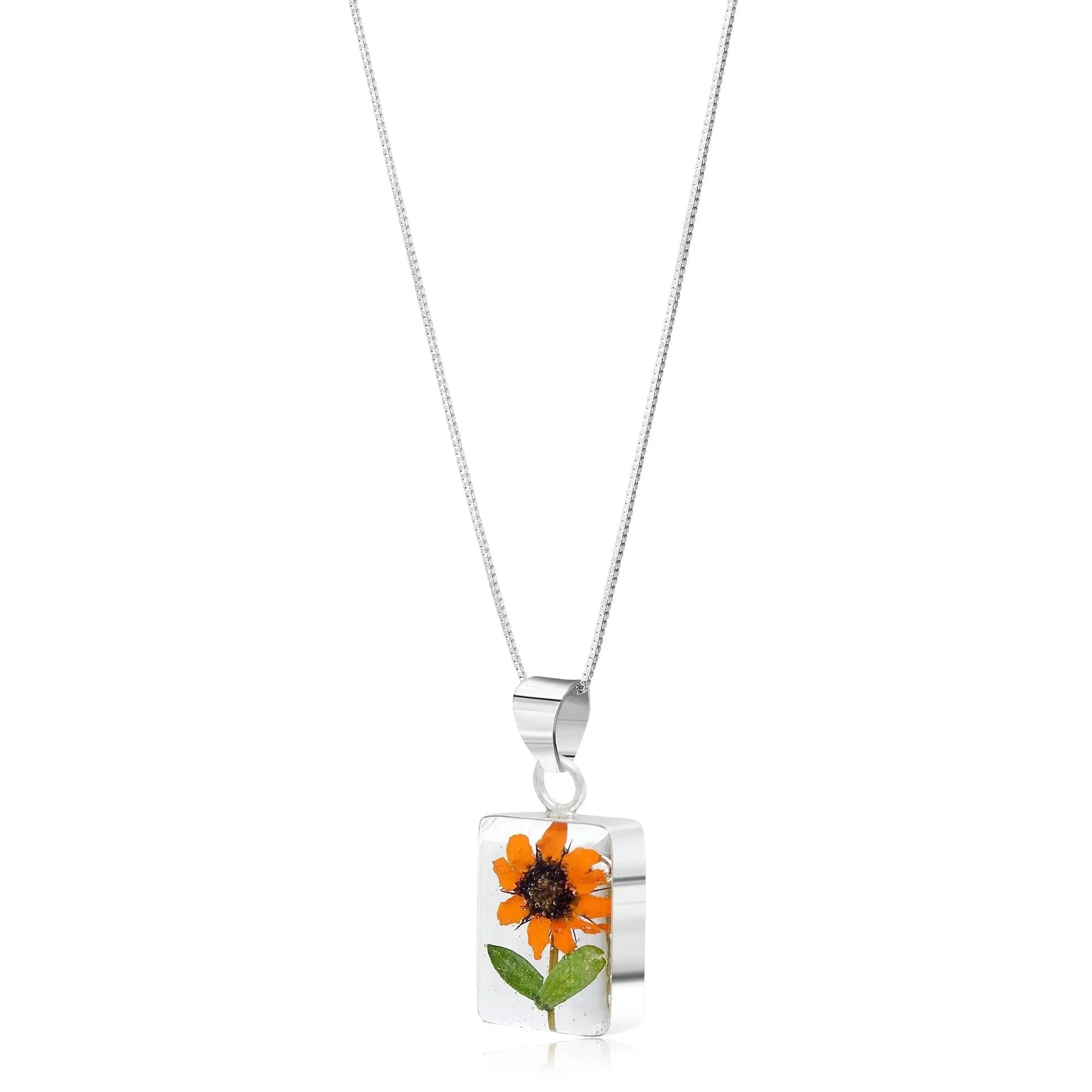 Sunflower necklace by Shrieking Violet® Sterling silver rectangle pendant
