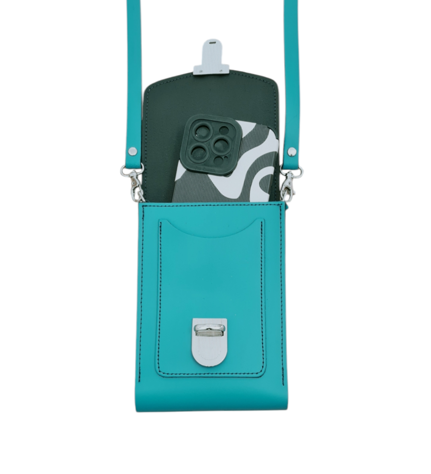 Leather Push Lock Crossbody Phone Case - Teal