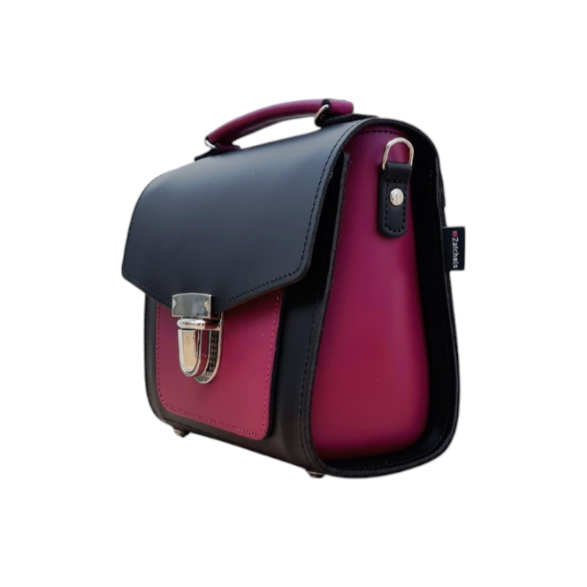 Handmade Leather Two Tone Sugarcube Handbag - Black & Magenta