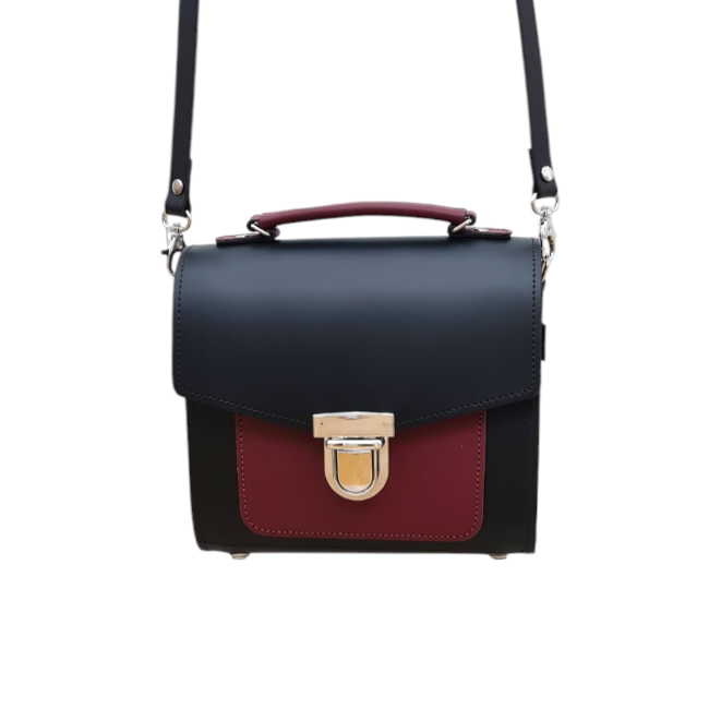 Handmade Leather Two Tone Sugarcube Handbag - Black & Oxblood