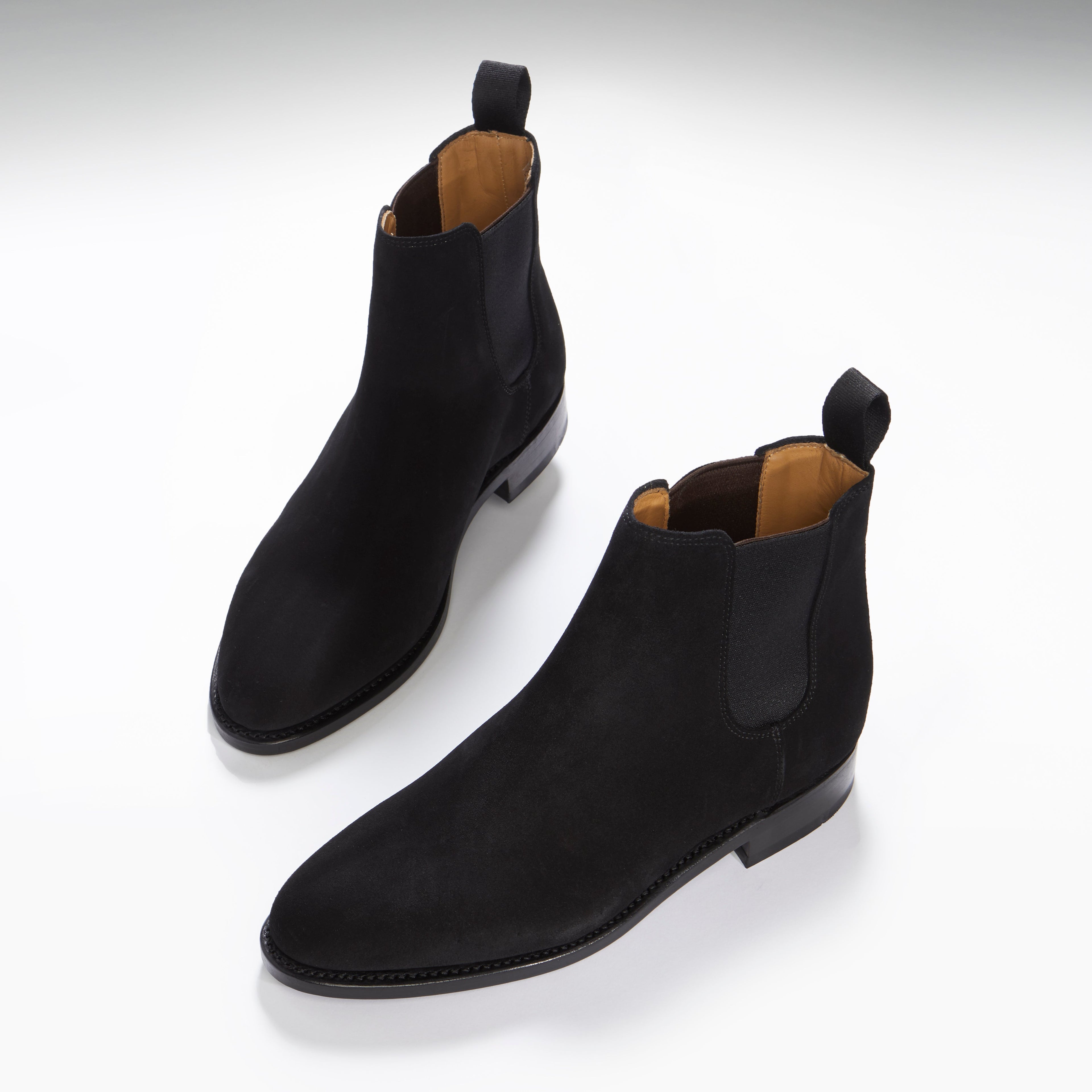 Women's Black Suede Chelsea Boots, Welted Leather Sole