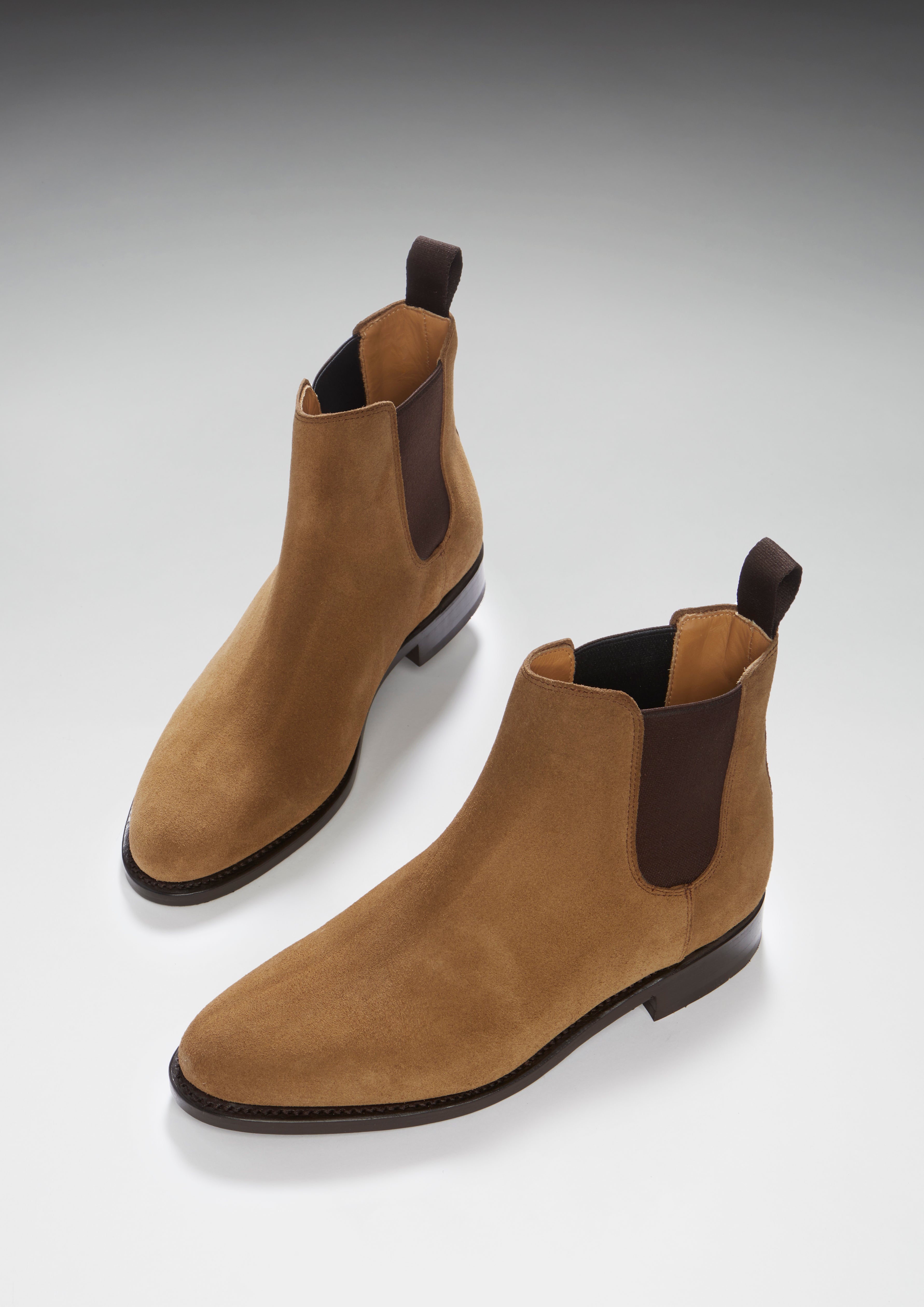 Women's Tobacco Suede Chelsea Boots, Welted Leather Sole