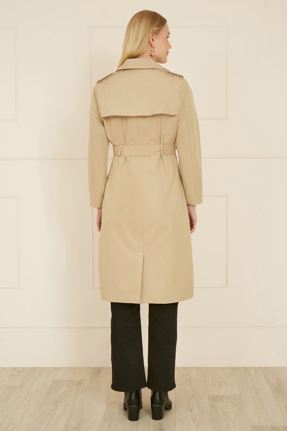 Yumi Beige Belted Long Trench Coat With Belt