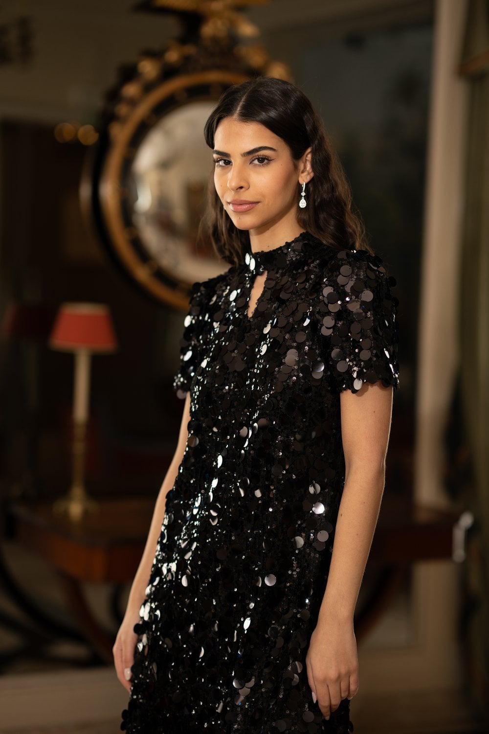 Yumi Black Big Sequin Tunic With Keyhole Neckline