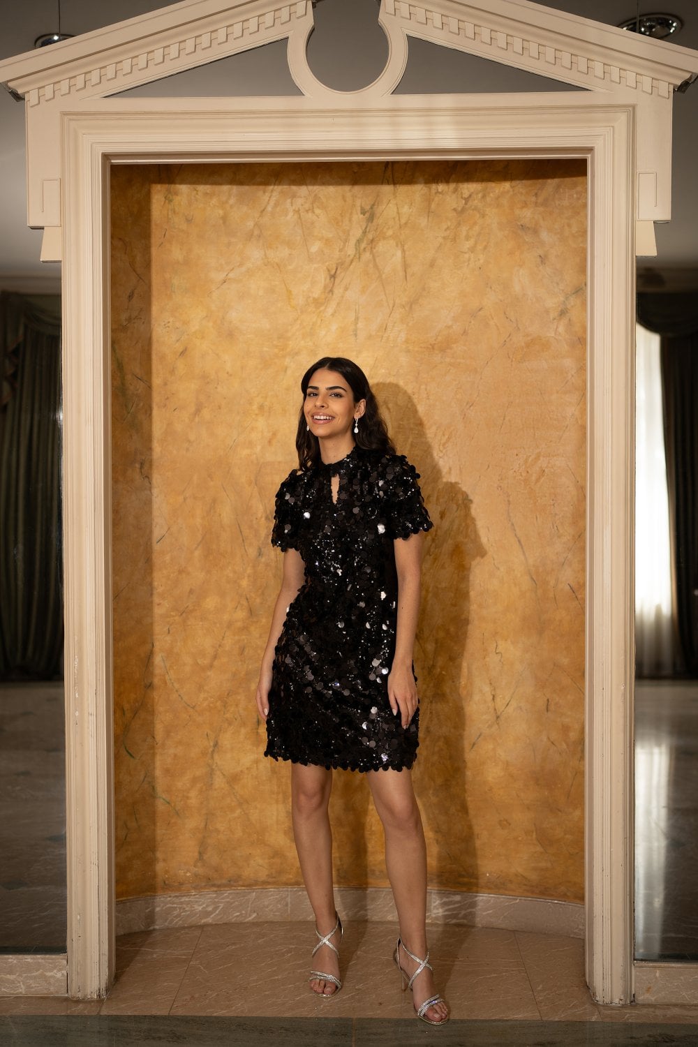 Yumi Black Big Sequin Tunic With Keyhole Neckline