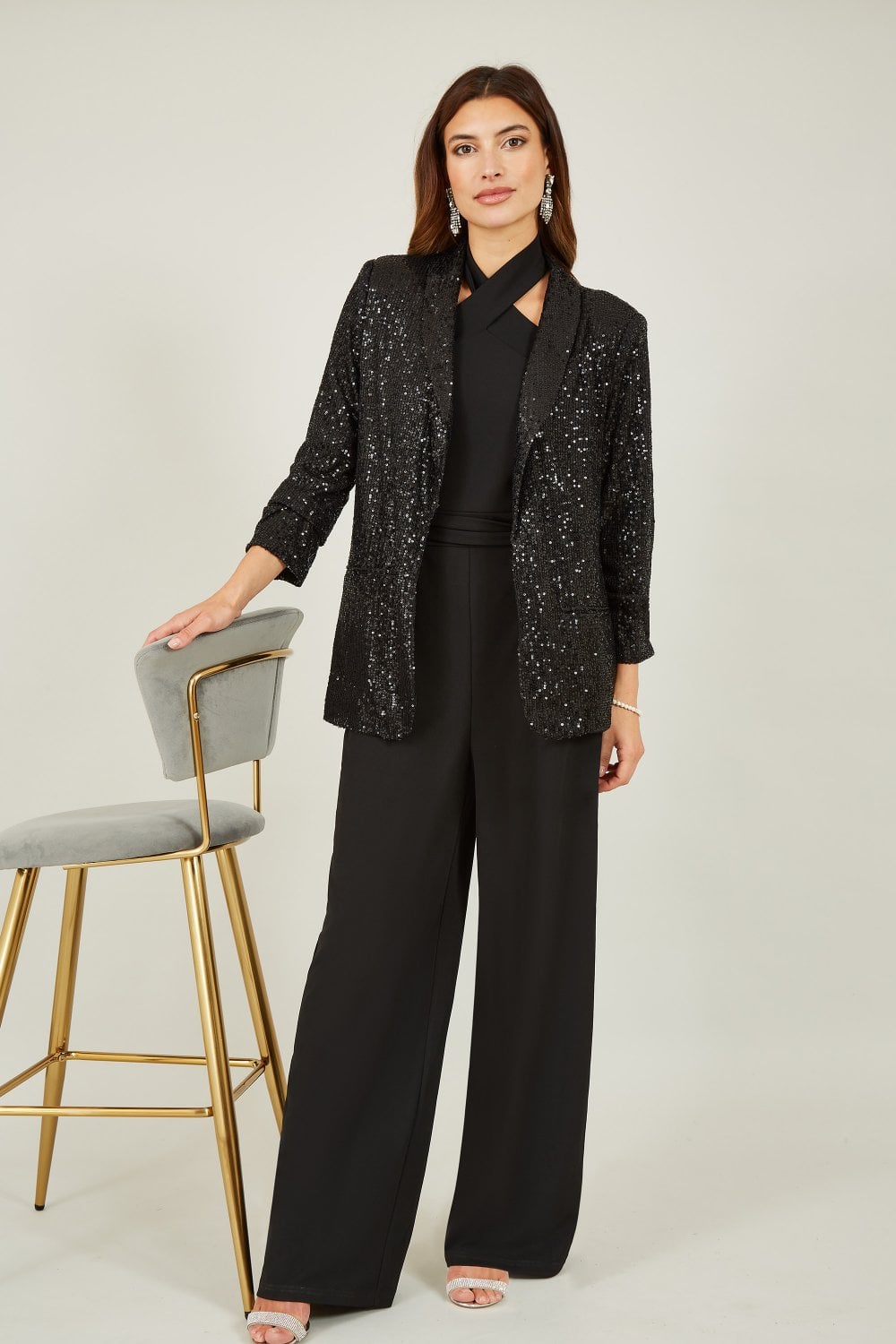 Yumi Black Sequin Blazer With Pockets