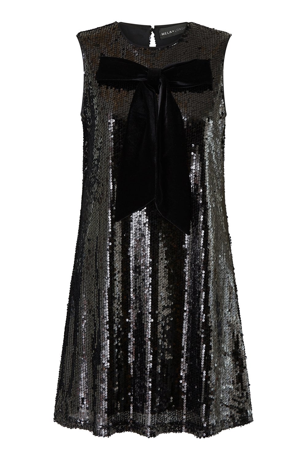 Yumi Black Sequin Bow Tunic Shift Dress