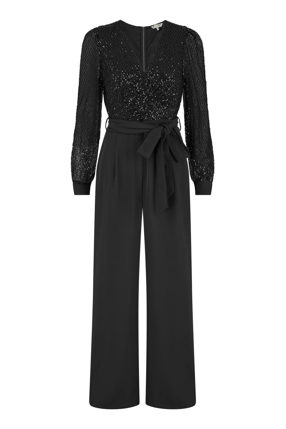 Yumi Black Sequin Jumpsuit With Long Sleeves