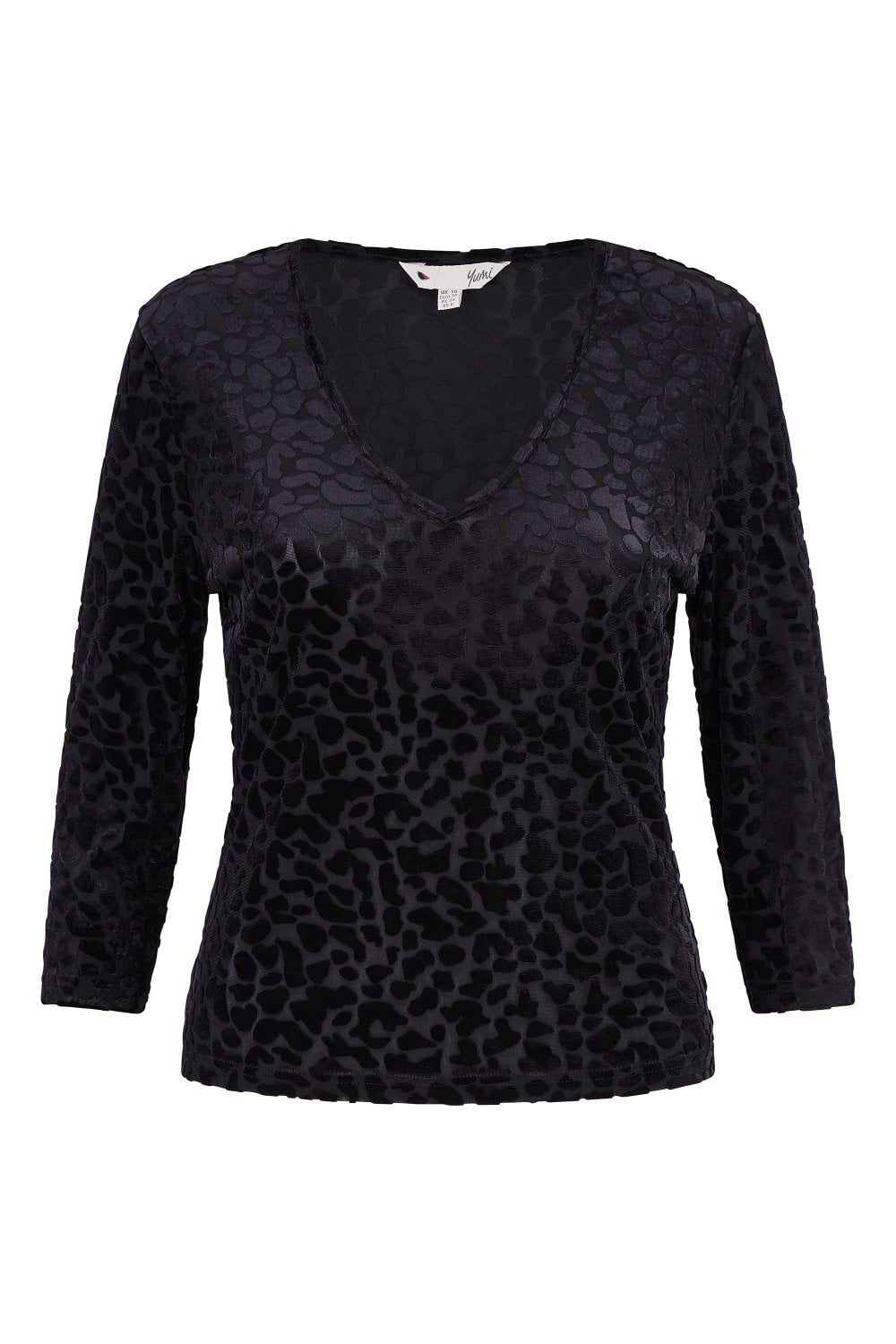 Yumi Black Velvet Leopard V Neck Top