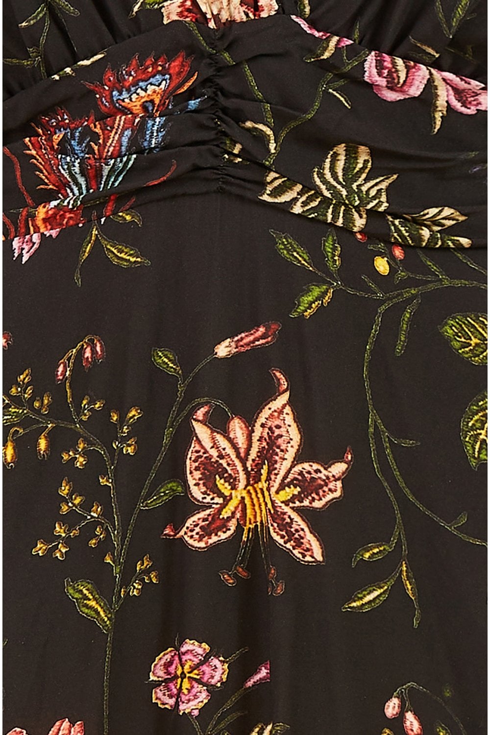 Yumi Black Viscose Bird and Floral Print Kimono Midi Dress