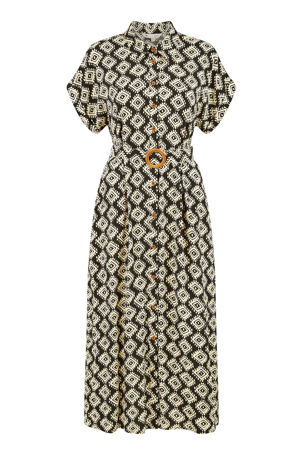 Yumi Black Viscose Midi Shirt Dress With Matching Belt