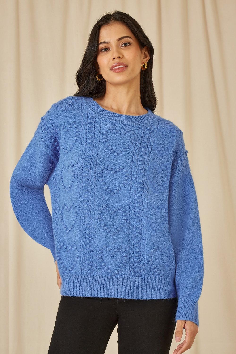 Yumi Blue Heart Knit Relaxed Jumper