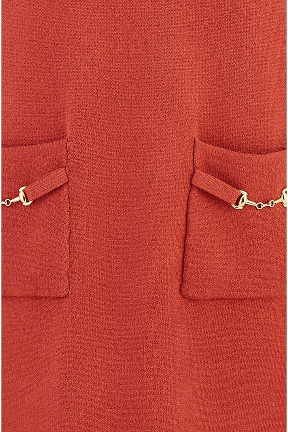 Yumi Burnt Orange Knitted Tunic Dress With Gold Hardware Details