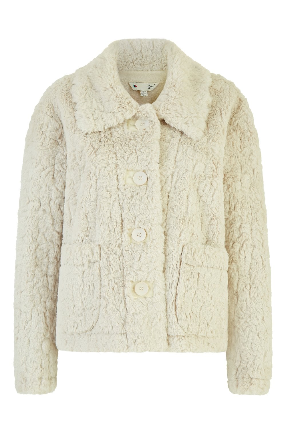 Yumi Cream Luxe Textured Faux Fur Jacket With Pockets