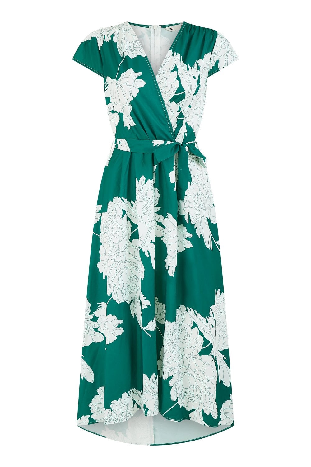 Yumi Green Blossom Print Wrap Midi With Dipped Hem