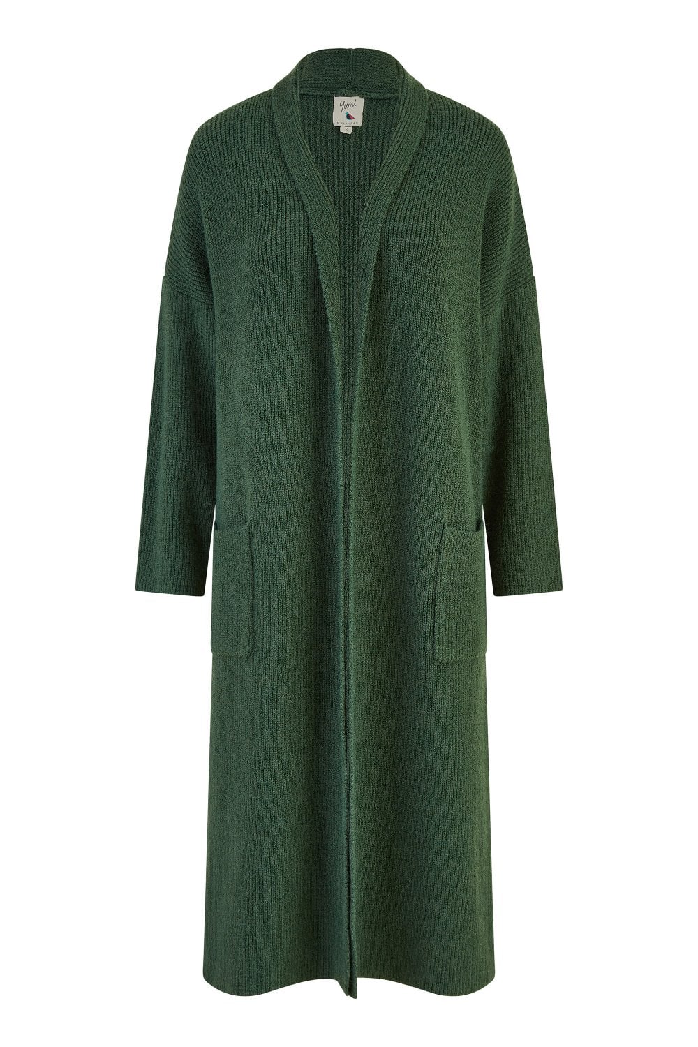 Yumi Green Knitted Maxi Cardigan With Pockets