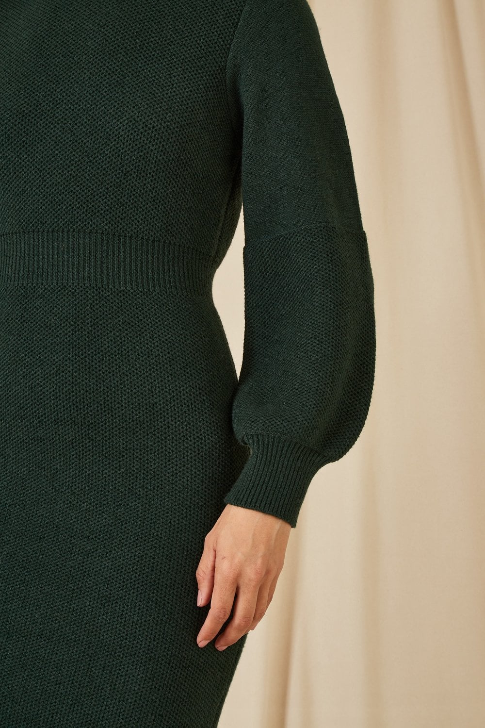Yumi Green Roll Neck Knitted Dress With Fitted Waist