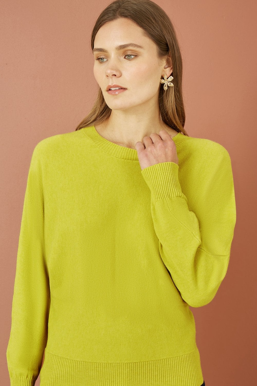 Yumi Lime Knitted Batwing Jumper