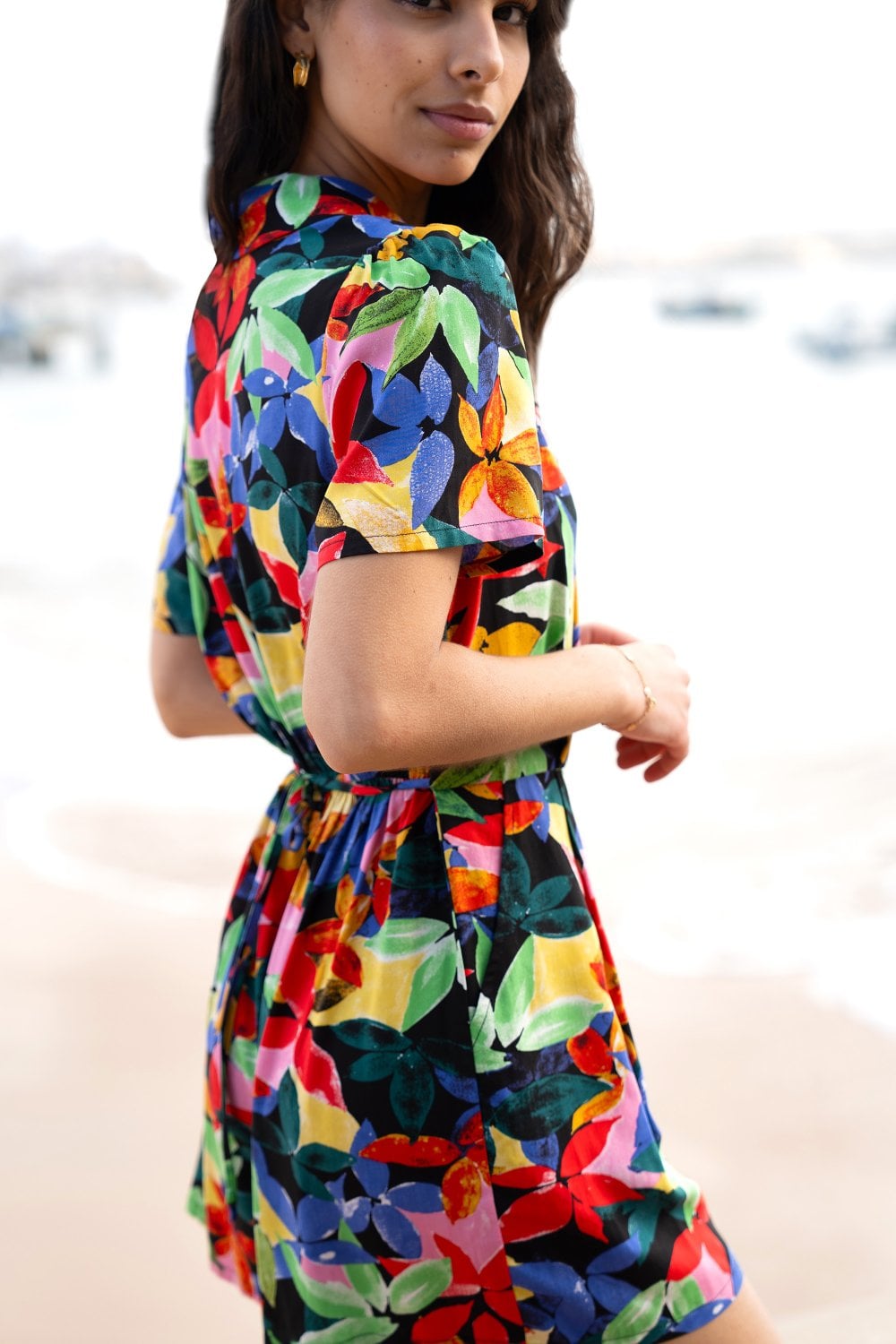 Yumi Multicolour Tropical Leaf Print Playsuit