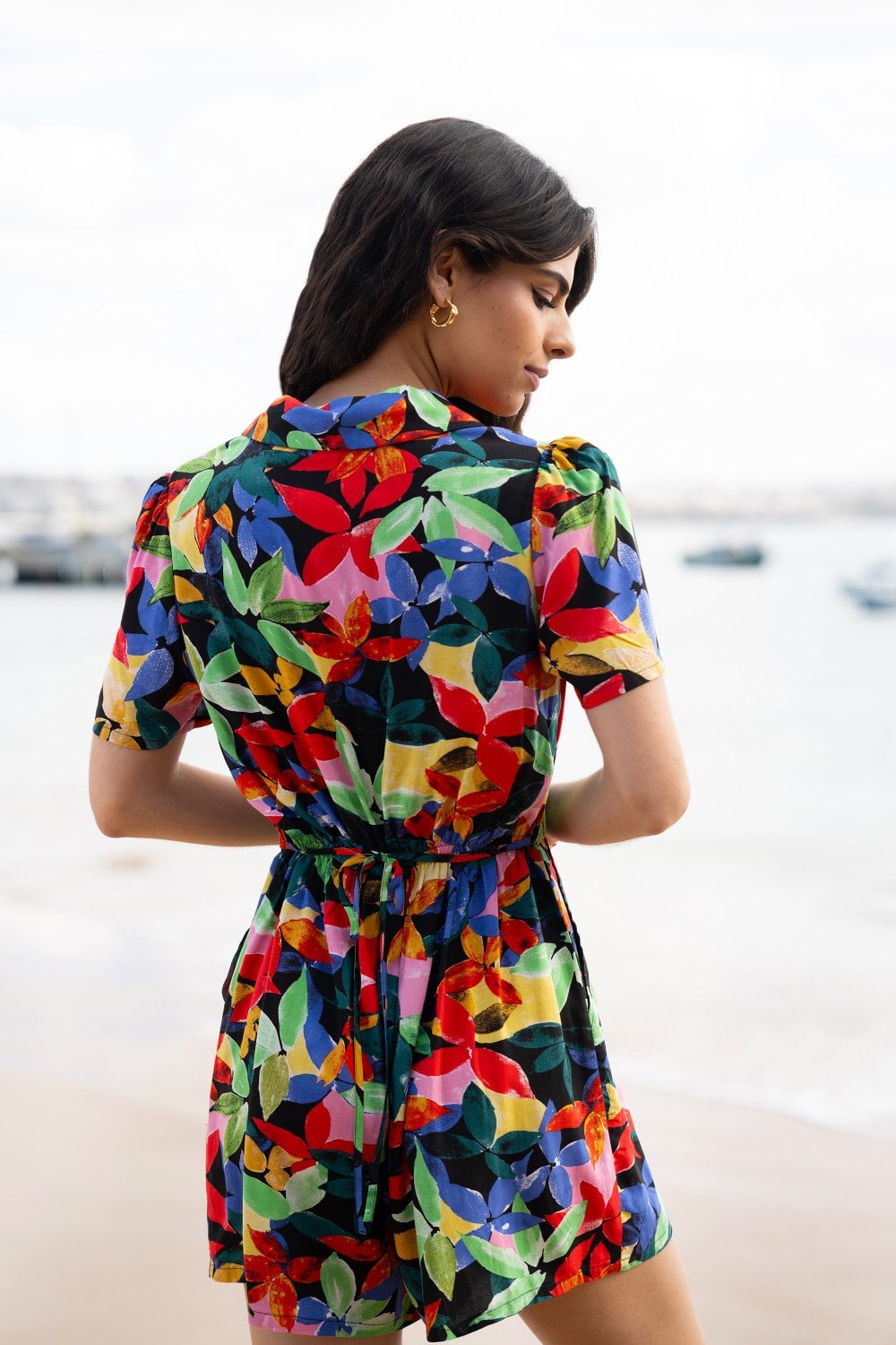 Yumi Multicolour Tropical Leaf Print Playsuit