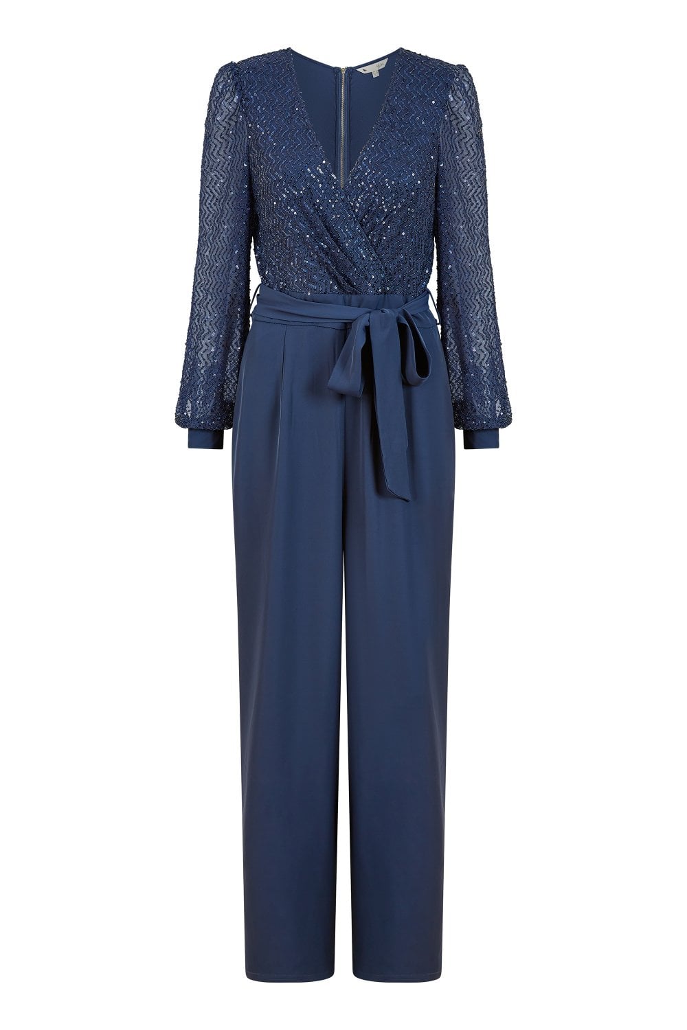 Yumi Navy Sequin Jumpsuit With Long Sleeves