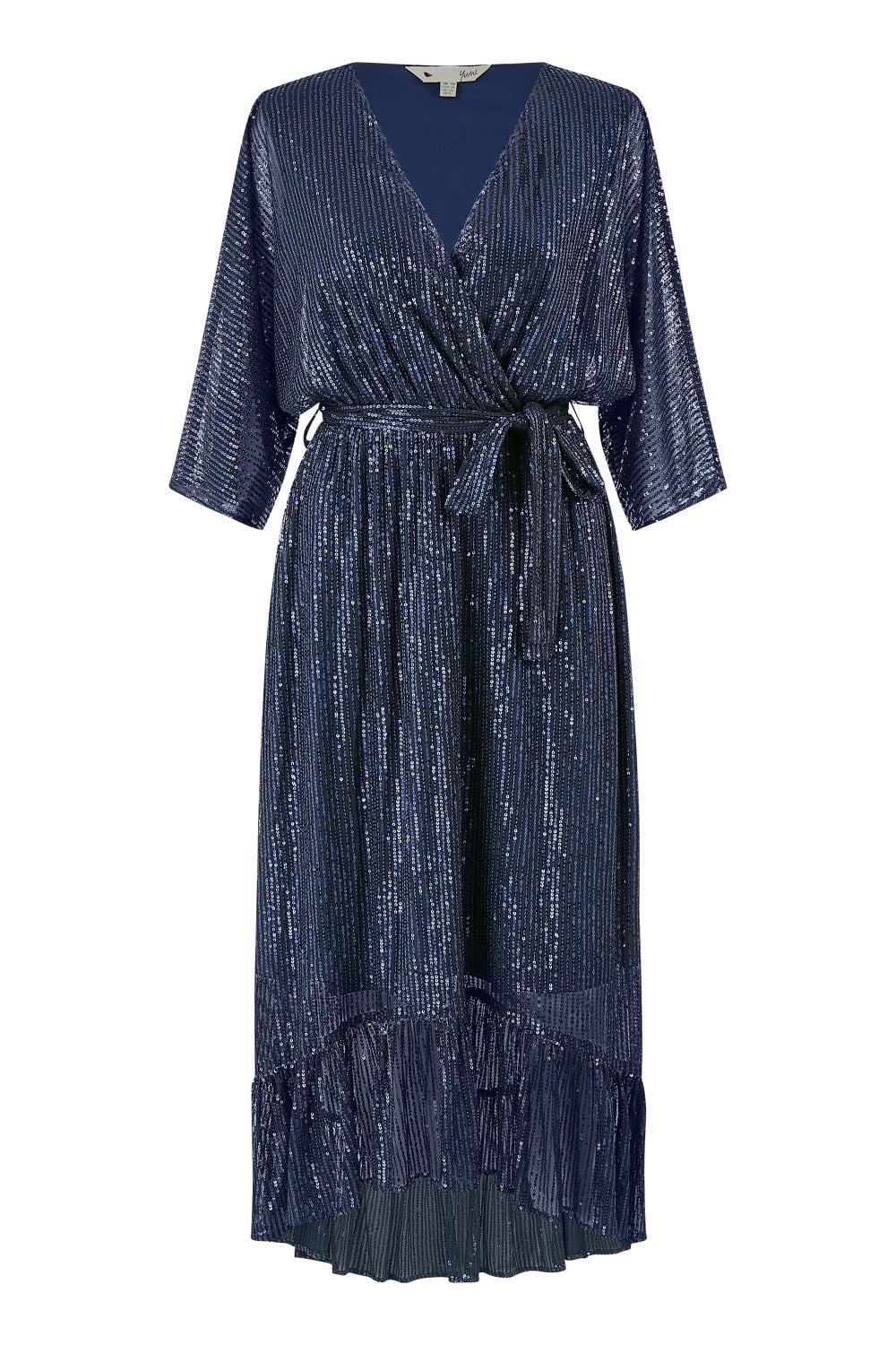 Yumi Navy Sequin Kimono Midi Wrap Dress