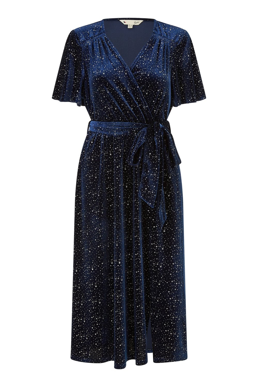 Yumi Navy Velvet Sparkle Wrap Midi Dress