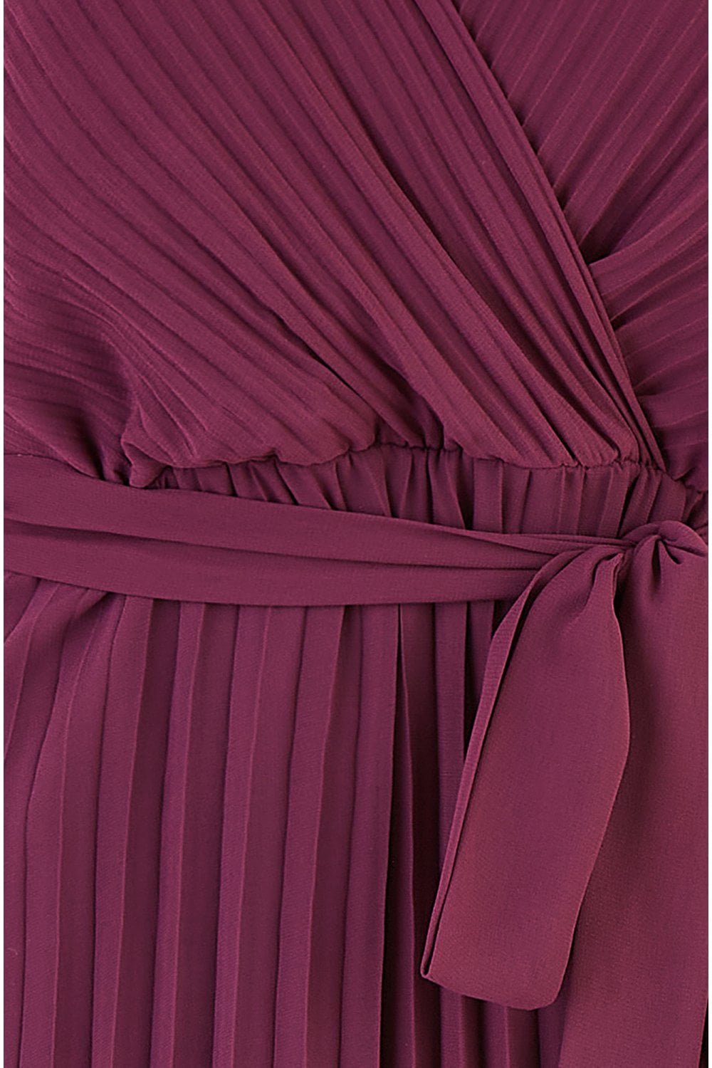 Yumi Plum Pleated Wrap Midi Dress With Sheer Long Sleeves