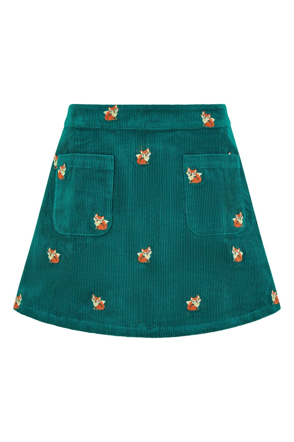 Yumi Teal Fox Embroidered Cord Mini Skirt
