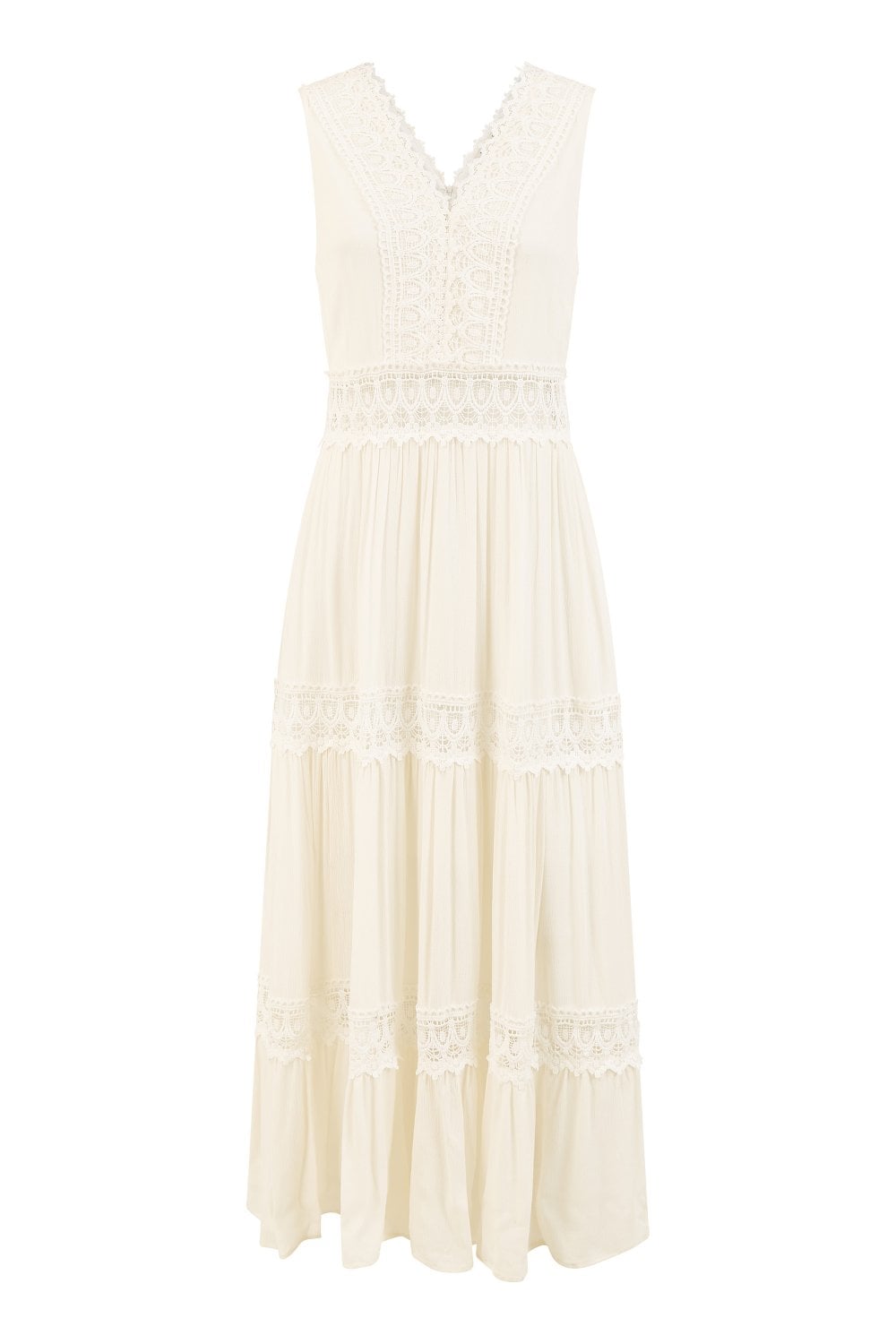 Yumi White Lace Trim Cotton Midi Sun Dress
