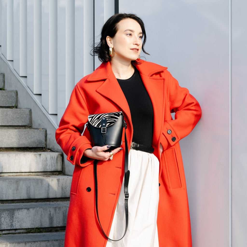 Handmade Leather Barrel Bag - Zebra